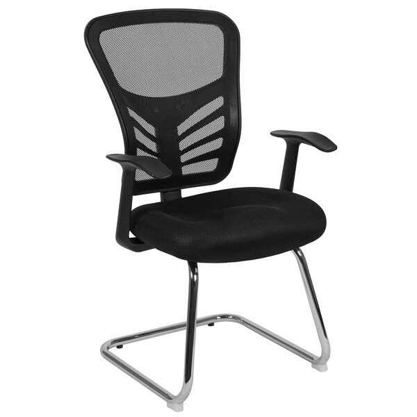 Flash Furniture Black Mesh Side Reception Chair with Chrome Sled Base - HL-0001B-BK-GG