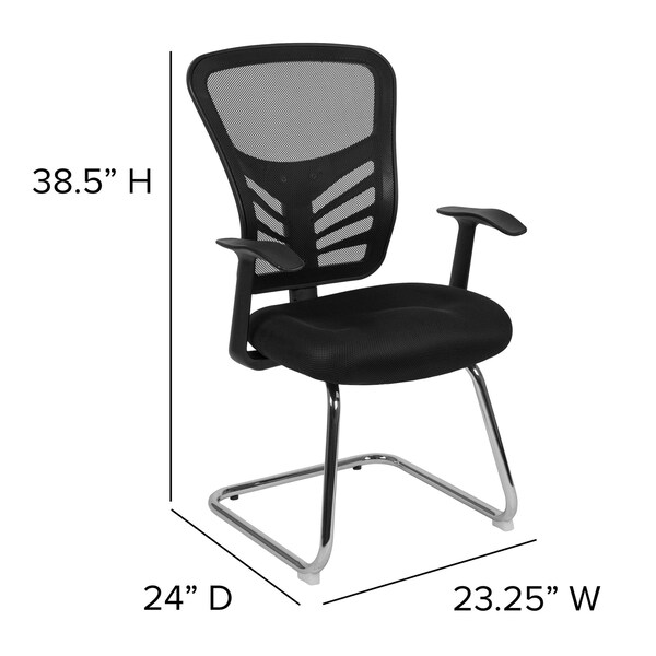 Flash Furniture Black Mesh Side Reception Chair with Chrome Sled Base - HL-0001B-BK-GG