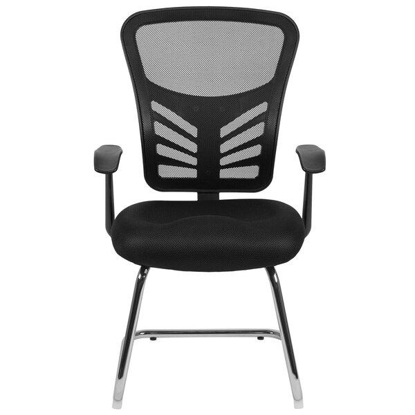 Flash Furniture Black Mesh Side Reception Chair with Chrome Sled Base - HL-0001B-BK-GG