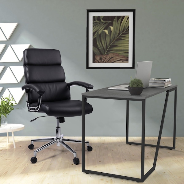 Lorell Executive Chair Leather High-Back ChairBlack Back, Fixed Arms, 18-1/2" to 22-1/2" Height, Leather - LLR20018