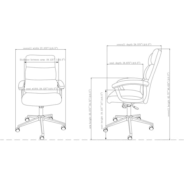 Lorell Executive Chair Leather High-Back ChairBlack Back, Fixed Arms, 18-1/2" to 22-1/2" Height, Leather - LLR20018