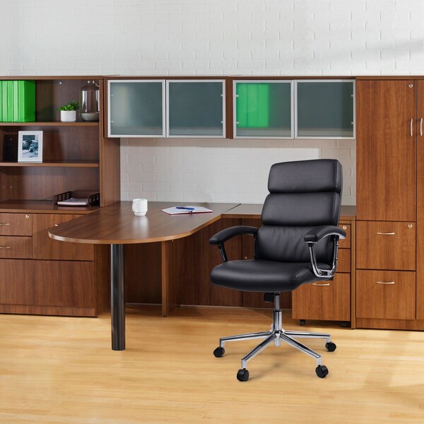 Lorell Executive Chair Leather High-Back ChairBlack Back, Fixed Arms, 18-1/2" to 22-1/2" Height, Leather - LLR20018