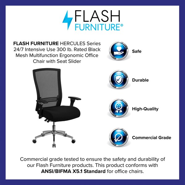 Flash Furniture Hercules Office Chair, Black Back, 28-1/2 in W 25" L 47-1/2" H - GO-WY-85H-GG