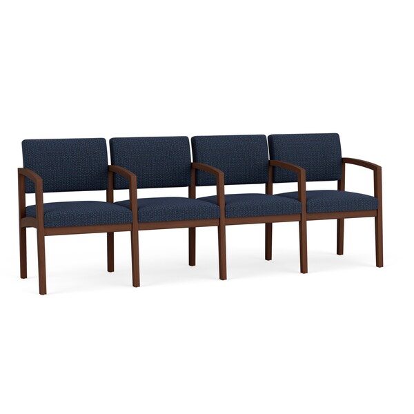 Lesro Lenox Wood 4 Seat Tandem Seating Wood Frame, Walnut, RF Blueberry Upholstery - LW4103