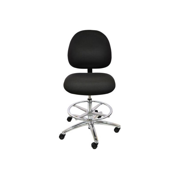 Industrial Seating ESD Stool with Footrest - High Back - Fabric - Black- Aluminum Base - AE20W-FC BLACK-452