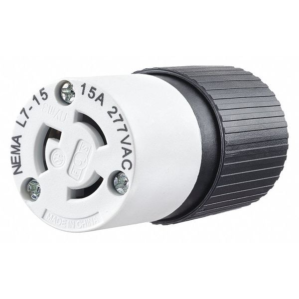 Zoro Select 15A Locking Connector 2P 3W 277VAC L7-15P BK/WT - 4779NC