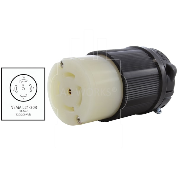 Ac Works NEMA L21-30R 30A 3-Phase 120/208V 3PY, 5-Wire Locking Female UL, C-UL Approval in Black - ASL2130R-BK