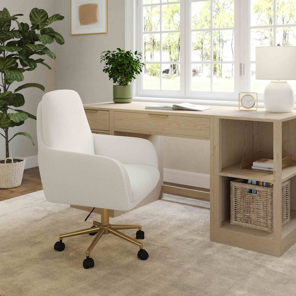 Martha Stewart Clara Upholstered Office Chair in Off White/Polished Brass - CH-240231-1-CR-GLD-MS