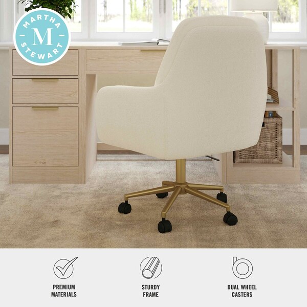 Martha Stewart Clara Upholstered Office Chair in Off White/Polished Brass - CH-240231-1-CR-GLD-MS