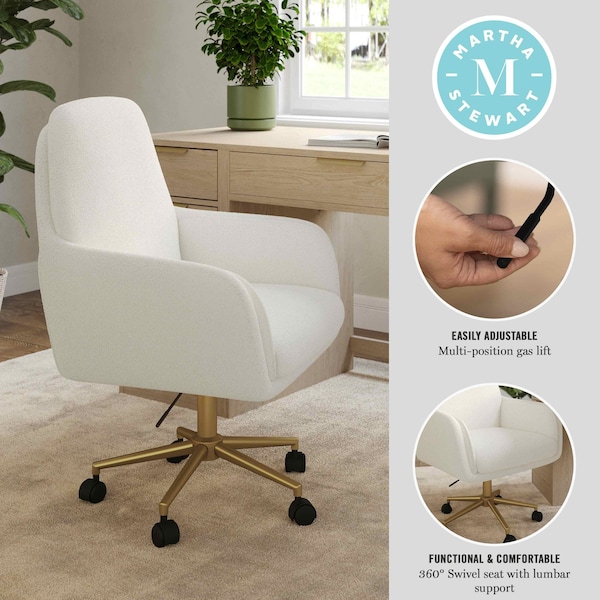 Martha Stewart Clara Upholstered Office Chair in Off White/Polished Brass - CH-240231-1-CR-GLD-MS