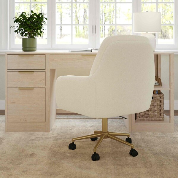 Martha Stewart Clara Upholstered Office Chair in Off White/Polished Brass - CH-240231-1-CR-GLD-MS