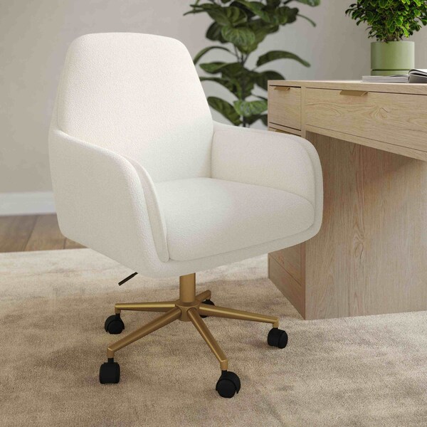 Martha Stewart Clara Upholstered Office Chair in Off White/Polished Brass - CH-240231-1-CR-GLD-MS