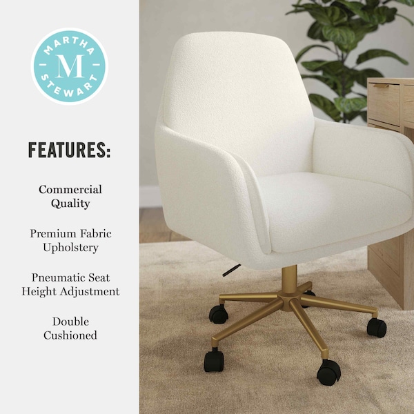 Martha Stewart Clara Upholstered Office Chair in Off White/Polished Brass - CH-240231-1-CR-GLD-MS