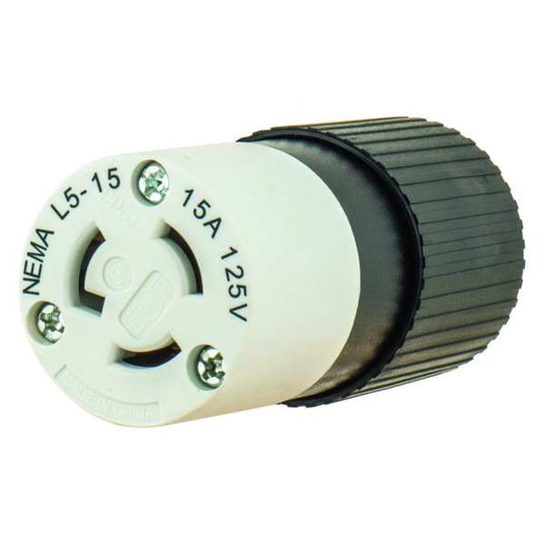 Zoro Select 15A Locking Connector 2P 3W 125VAC L5-15R BK/WT - 4732NC