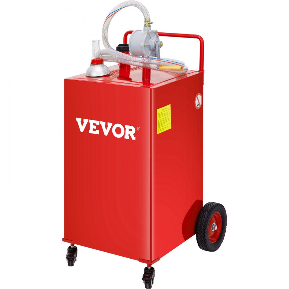 VEVOR 30 Gallon Fuel Caddy, Gas Storage Tank & 4 Wheels, with Manuel Transfer Pump, Gasoline Diesel Fuel Container for Cars, Lawn Mowers, ATVs, Boats, More, Red - SYJYCHSGJL43081RPV0
