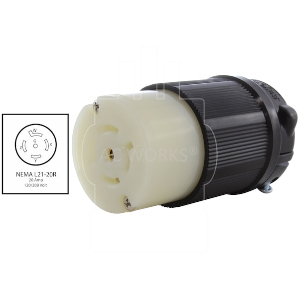Ac Works NEMA L21-20R 20A 3-Phase 120/208V 3PY, 5-Wire Locking Female UL, C-UL Approval in Black - ASL2120R-BK