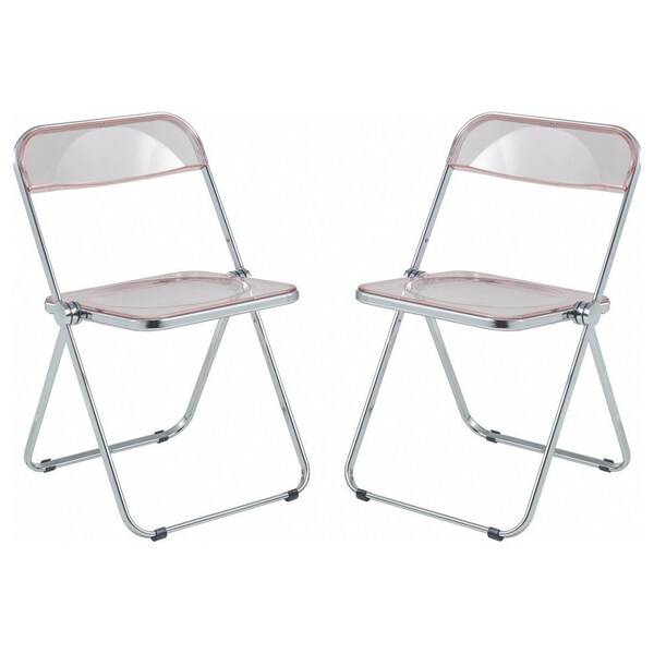 Leisuremod Lawrence Acrylic Folding Chair with Metal Frame, Rose Pink, 2PK - LF19PK2