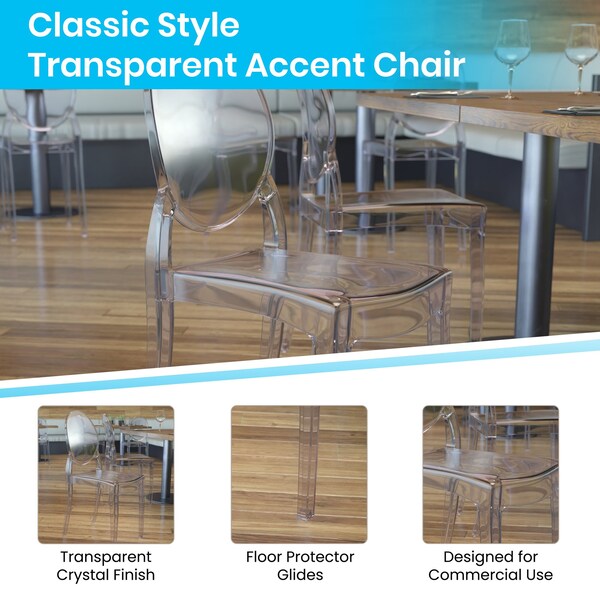 Flash Furniture 4 Pack Transparent Crystal Extra Wide Ghost Chairs - ZH-GHOST-OVR-4-GG