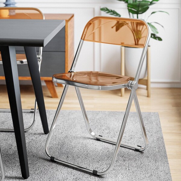 Leisuremod Lawrence Acrylic Folding Chair with Metal Frame, Tangerine, 4PK - LF19OR4