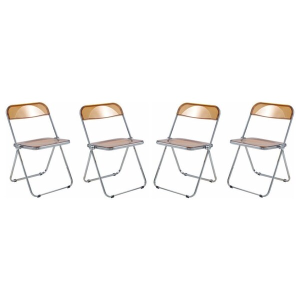 Leisuremod Lawrence Acrylic Folding Chair with Metal Frame, Tangerine, 4PK - LF19OR4