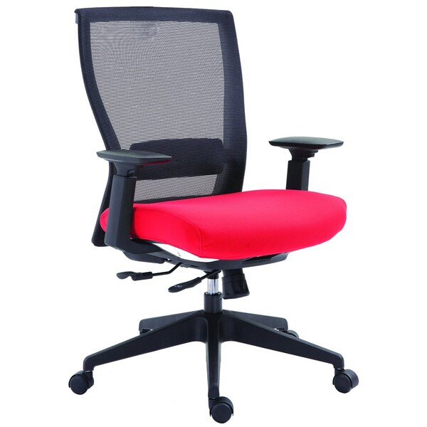 We'Re It Mia Series Square Mesh Back Adjustable Task Chair with Lumbar, Seat Slide, Red Seat and Black Frame - EM5600-RED