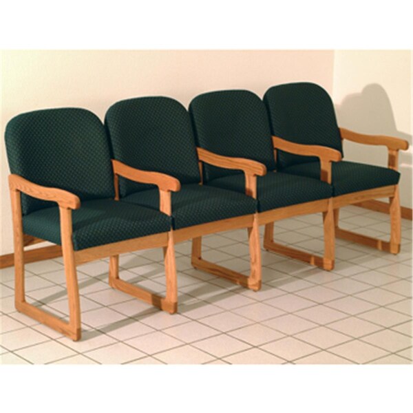 Wooden Mallet Prairie Four Seat Chair with Center Arms in Medium Oak - Arch Green - DW7-4MOAG