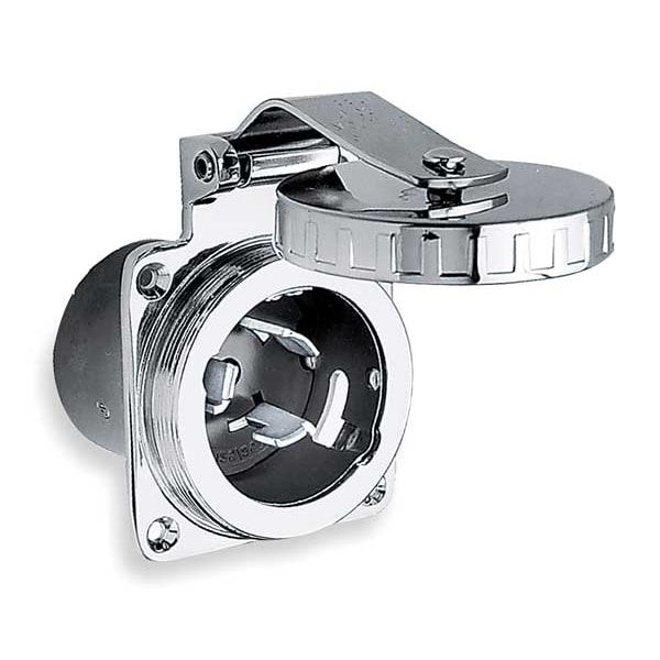 Hubbell 50A Marine Flanged Locking Inlet 3P 4W 125/250VAC - HBL504SS