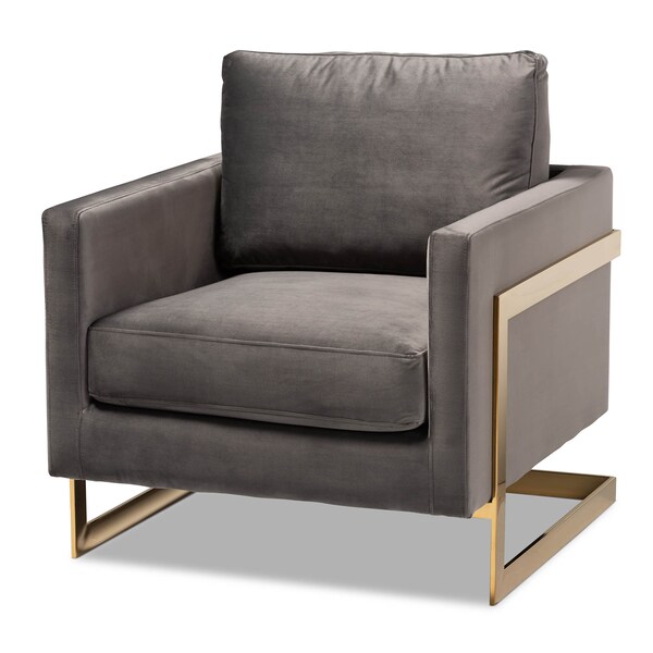 Baxton Studio Matteo Grey Velvet Upholstered Gold Finished Armchair - 156-9783