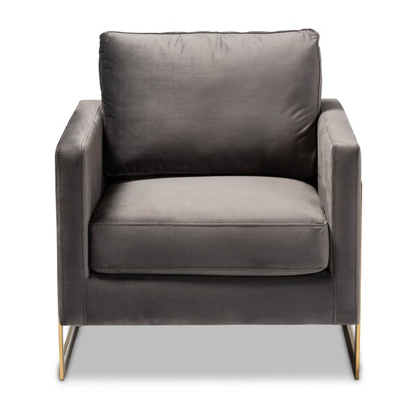 Baxton Studio Matteo Grey Velvet Upholstered Gold Finished Armchair - 156-9783