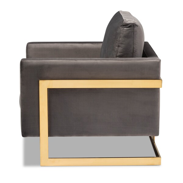 Baxton Studio Matteo Grey Velvet Upholstered Gold Finished Armchair - 156-9783