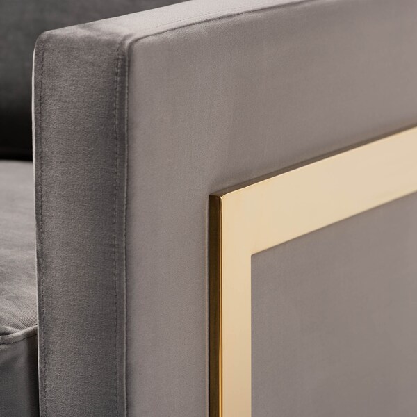 Baxton Studio Matteo Grey Velvet Upholstered Gold Finished Armchair - 156-9783
