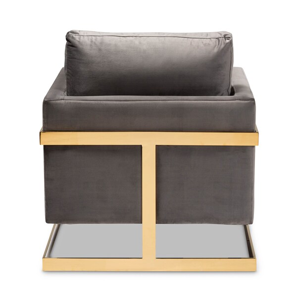Baxton Studio Matteo Grey Velvet Upholstered Gold Finished Armchair - 156-9783