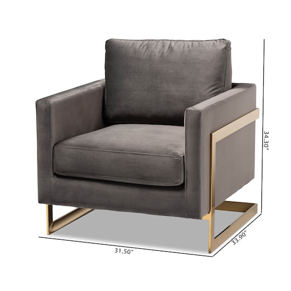 Baxton Studio Matteo Grey Velvet Upholstered Gold Finished Armchair - 156-9783