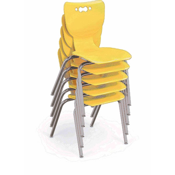 Mooreco Hierarchy School Chair, 4 Leg, 16" Chrome Frame, Yellow Armless Shell, PK5 - 53316-5-YELLOW-NA-CH