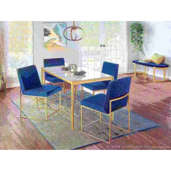 Lumisource High Back Fuji Dining Chair in Gold and Blue Velvet, PK 2 - DC-HBFUJI AUVBU2