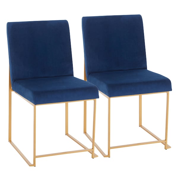 Lumisource High Back Fuji Dining Chair in Gold and Blue Velvet, PK 2 - DC-HBFUJI AUVBU2