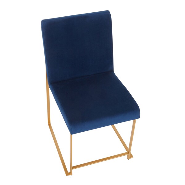 Lumisource High Back Fuji Dining Chair in Gold and Blue Velvet, PK 2 - DC-HBFUJI AUVBU2