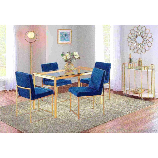 Lumisource High Back Fuji Dining Chair in Gold and Blue Velvet, PK 2 - DC-HBFUJI AUVBU2