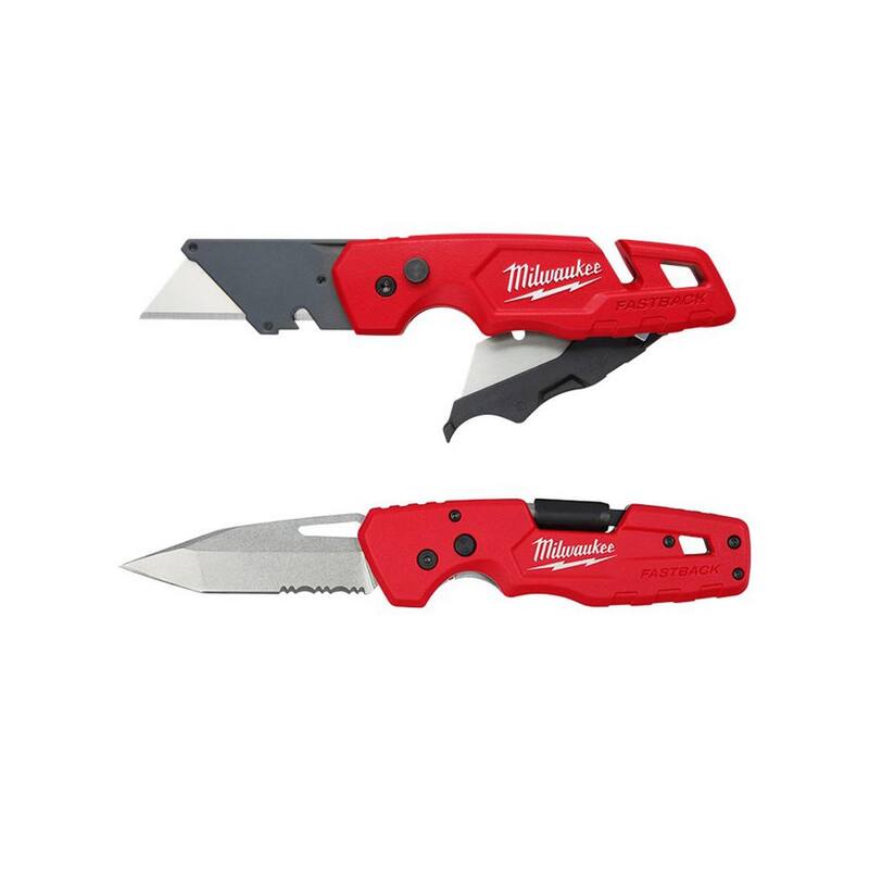 Milwaukee FASTBACK 1 in. Folding Knife with Blade Storage and FASTBACK 5-In- 1 Folding Knife (2-Pack) - 48-22-1502-48-22-1540