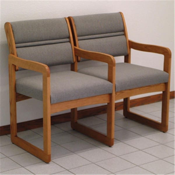 Wooden Mallet Valley Two Seat Chair with Center Arms in Medium Oak - Charcoal Grey - DW1-2MOCG