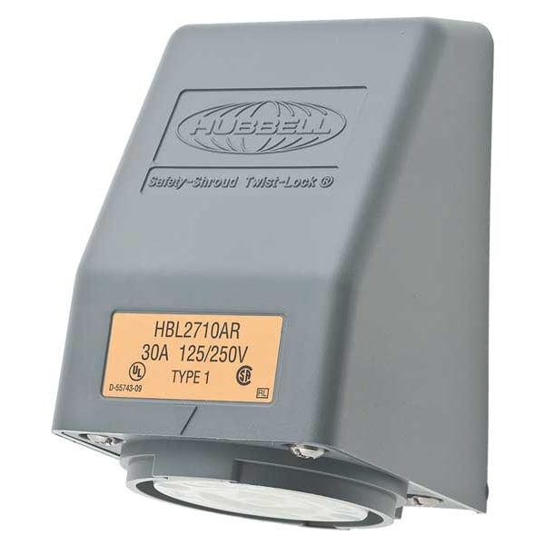 Hubbell 30A Angle Twist-Lock Receptacle 3P 4W 125/250VAC - HBL2710AR