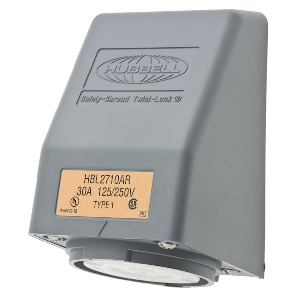 Hubbell 30A Angle Twist-Lock Receptacle 3P 4W 125/250VAC - HBL2710AR