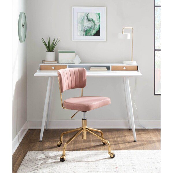 Lumisource Tania Task Chair in Gold Metal and Pink Velvet - OC-TANIA AUVPK