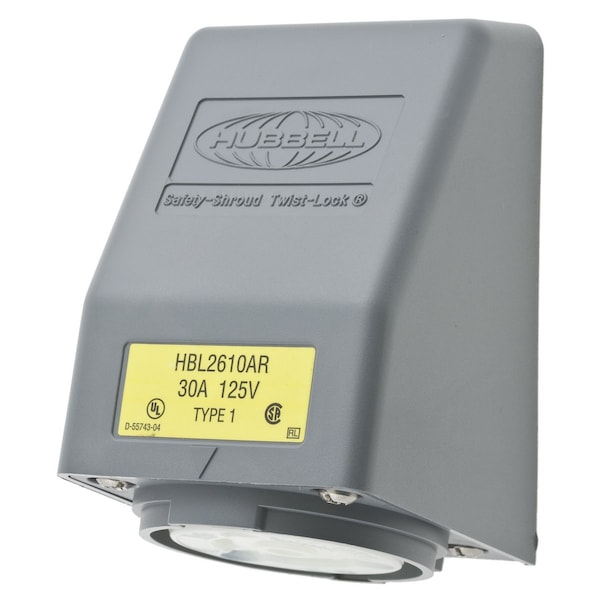 Hubbell 30A Angle Twist-Lock Receptacle 2P 3W 125VAC L5-30R GY - HBL2610AR