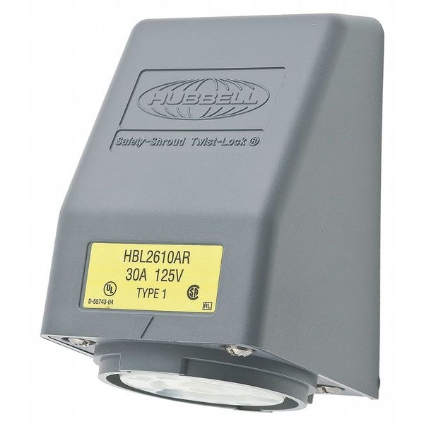 Hubbell 30A Angle Twist-Lock Receptacle 2P 3W 125VAC L5-30R GY - HBL2610AR