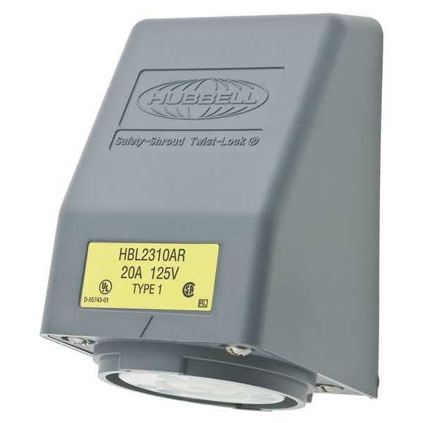 Hubbell 20A Angle Twist-Lock Receptacle 2P 3W 125VAC L5-20R GY - HBL2310AR