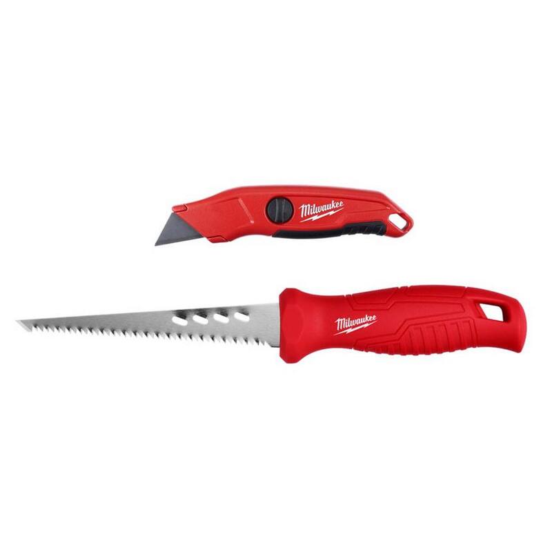 Milwaukee Fixed Blade Utility Knife with General Purpose Blade Rasping Jab Saw with 6 in. Drywall Blade (2-Piece) - 48-22-1513-48-22-0104