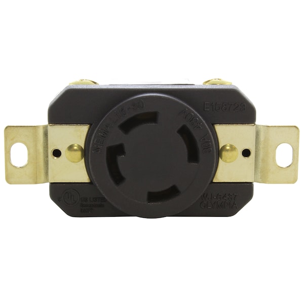 Ac Works 30A, 480V, 3-Phase NEMA L16-30R Flush Mount Locking Industrial Grade Receptacle - FML1630R