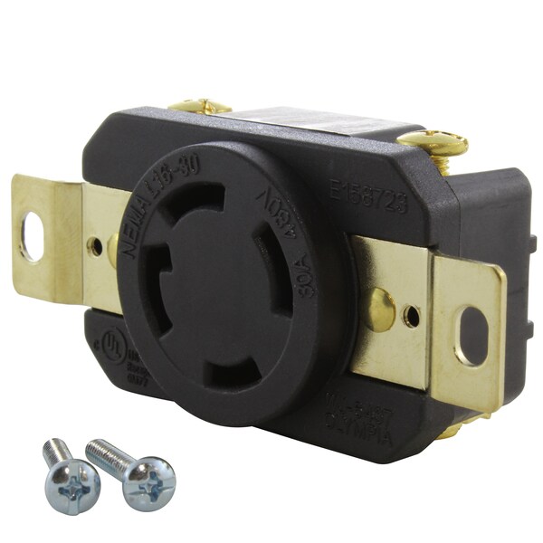 Ac Works 30A, 480V, 3-Phase NEMA L16-30R Flush Mount Locking Industrial Grade Receptacle - FML1630R