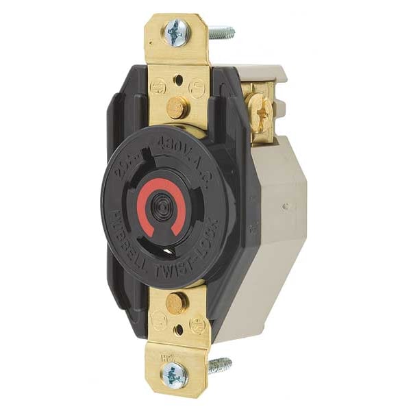 Hubbell 20A Twist-Lock Receptacle 2P 3W 480VAC L8-20R BK - HBL2340